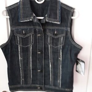 DKNY Indigo Denim Vest with Distressed details